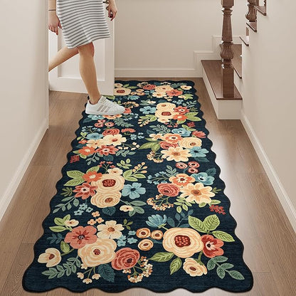 DUKINO 2x5 Washable Runner Rugs, Non Slip Floral Print Entryway Rug - Image 3