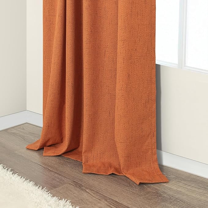 Burnt Orange 100% Blackout Window Curtain Panels Light Blocking Linen Boho - Image 8