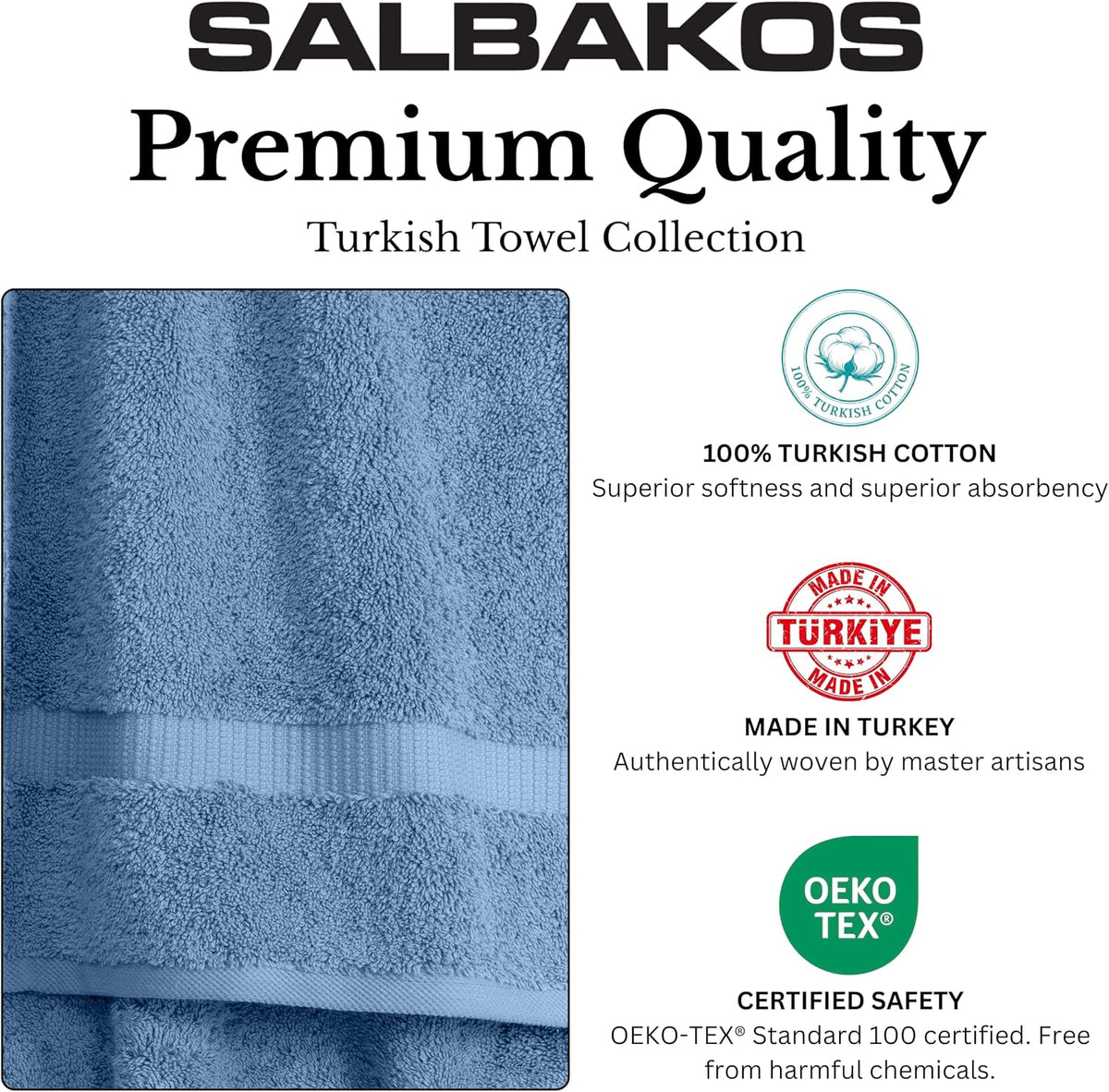salbakos 100% turkish cotton bathroom towel set of, close-up detail