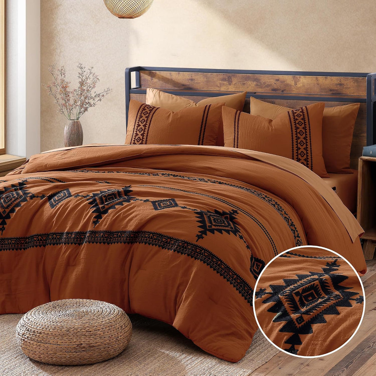 mairêve embroidery queen comforter set 7 pieces burnt, main product view