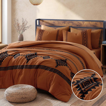 mairêve embroidery queen comforter set 7 pieces burnt, main product view