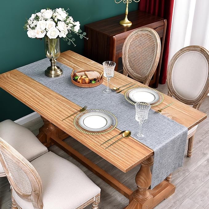 NEWISHER Farmhouse Rustic Table Runner Solid Grey Rectangular Table Runners - Image 2