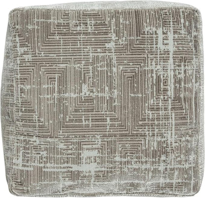 LR Home Transitional Distressed Geometric Gray/Ivory Polyester Blend Cube Pouf - Image 3