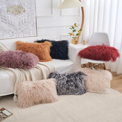 Genuine Mongolian Lamb Fur Pillow Cover – 12"x20" Rectangular Cushion Case – - Image 7