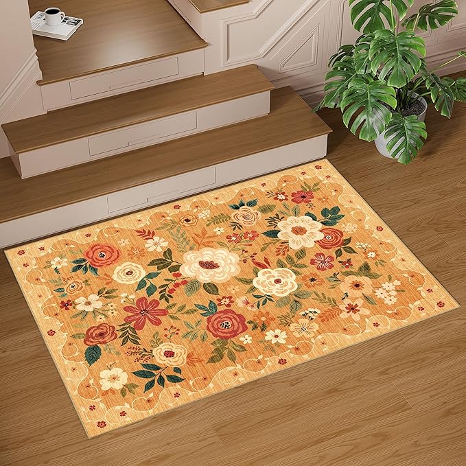 DUKINO 2x3 Rugs for Entryway, Floral Indoor Washable Door Mat, Non Slip Boho - Image 8
