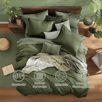 monbix king size comforter set olive green 7 shown in use
