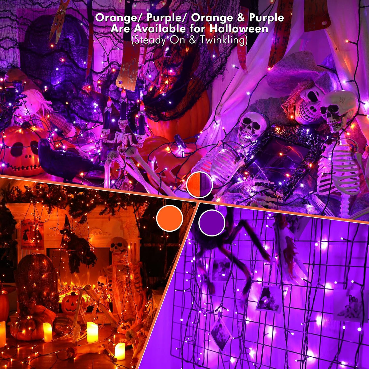 ODEETRONIC 66ft 200 LED Halloween String Lights Color Changing with Remote
