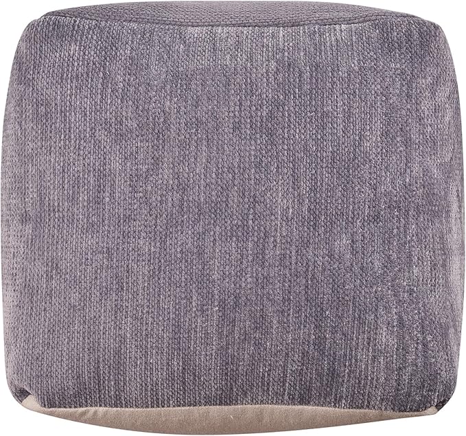 LR Home Contemporary Solid Square Indoor Medium Pouf Ottoman, Frost Gray | - Image 3