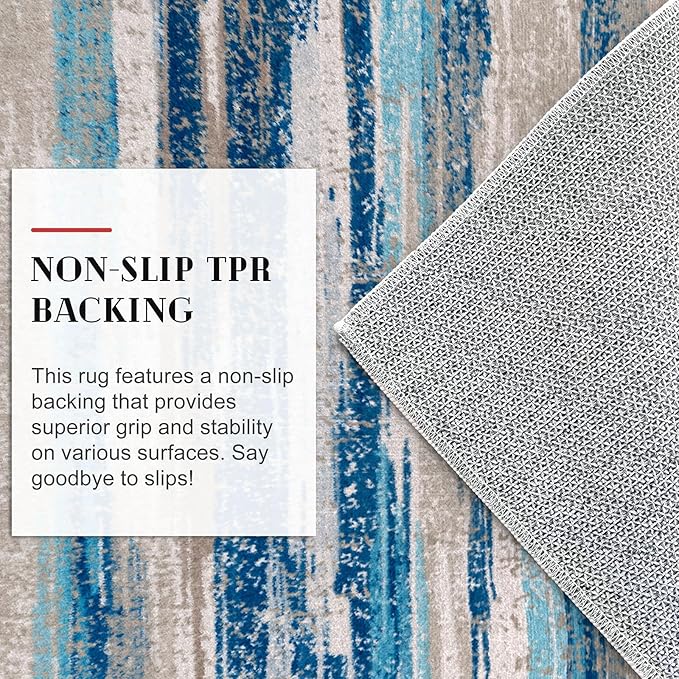 Modern Abstract Kitchen Rug Set of 2, 2x3 and 2x6 Blue Washable Rug Runner Non - Image 6