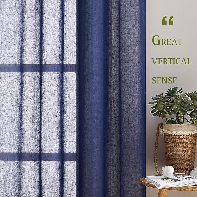 NICETOWN Natural Open Linen Weave Flax Textured Sheer Window Curtains, 63 - Image 5