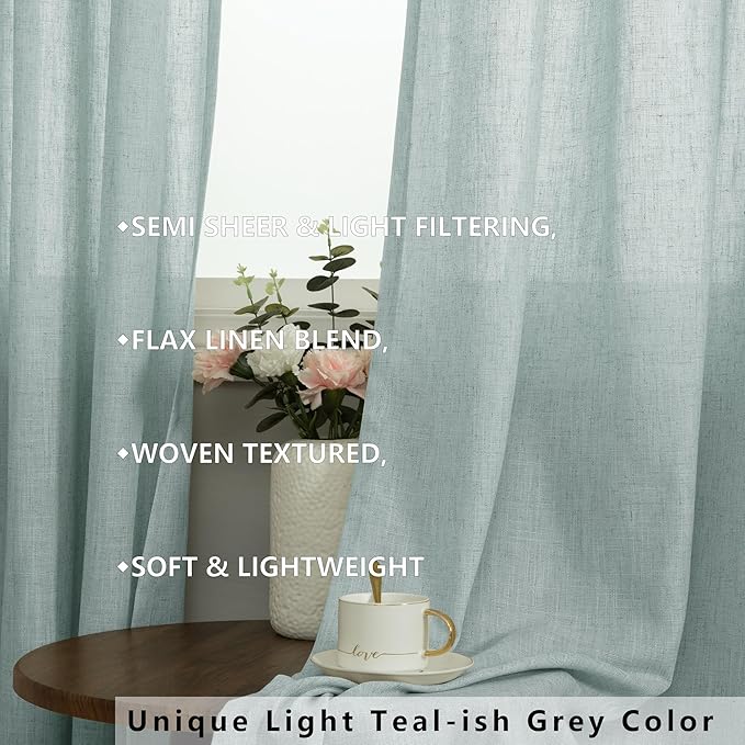 Seafoam Sea Green Bathroom Curtains Window Set of 2 Panels Small Linen Like - Image 4