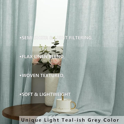 Seafoam Sea Green Bathroom Curtains Window Set of 2 Panels Small Linen Like - Image 4