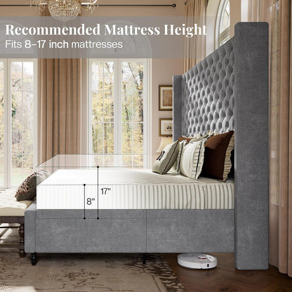jocisland queen bed frame with 63" tall wingback on a desk or shelf