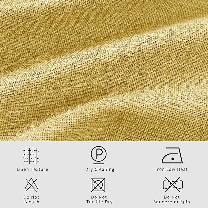 Macochico Pinch Pleated 100% Blackout Curtains Yellow Linen Curtains - Image 5