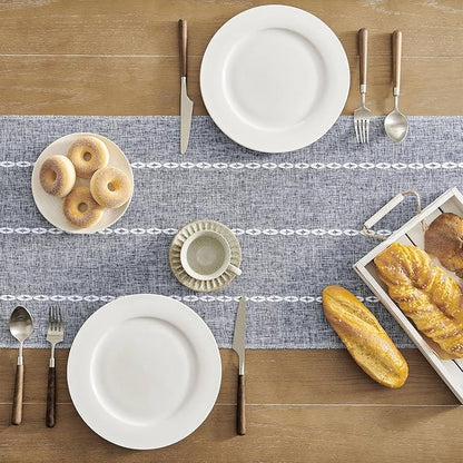 ZeeMart Farmhouse Braided Striped Table Runner, Rustic Navy Blue Table Runners - Image 4