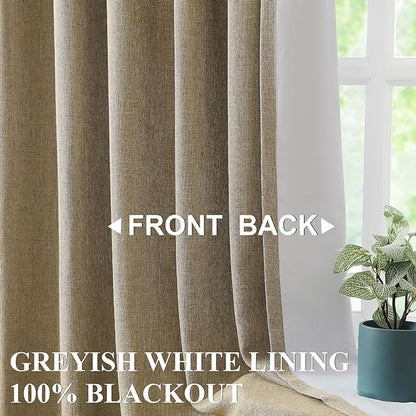 Vision Home Brown Pinch Pleated Full Blackout Curtains Linen Blended Room - Image 2