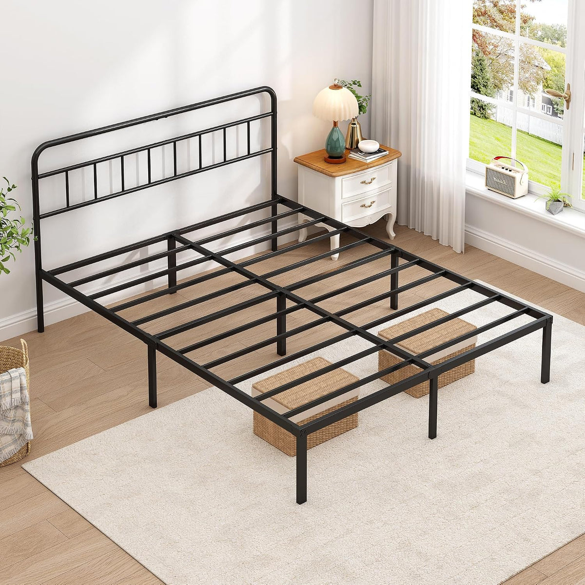 queen bed frame with classic headboard, black, package contents