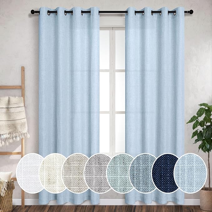 Light Blue Linen Curtains 84 inches Long by Pitalk