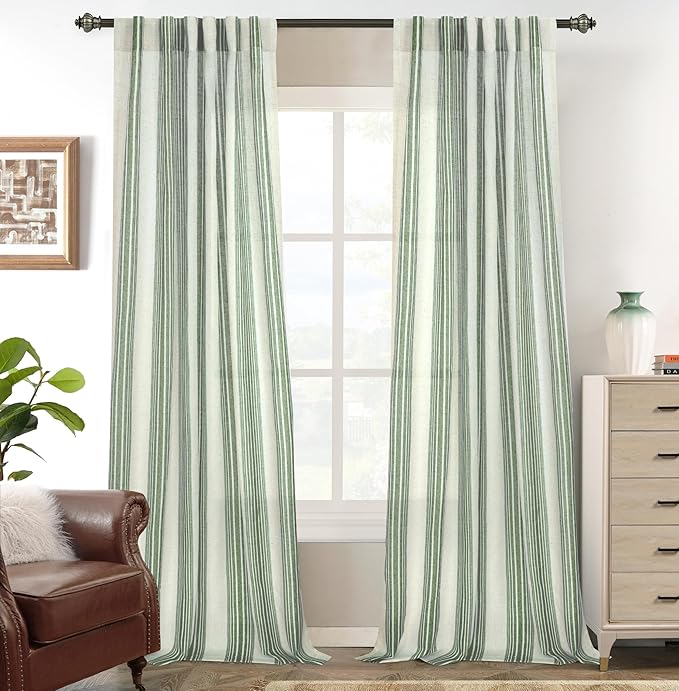 DriftAway Farmhouse Vertical Striped Linen Blend Textured Light Filtering Semi by DriftAway