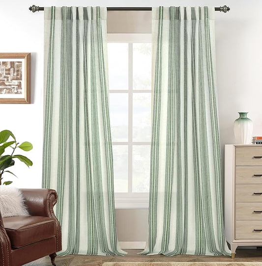 DriftAway Farmhouse Vertical Striped Linen Blend Textured Light Filtering Semi by DriftAway