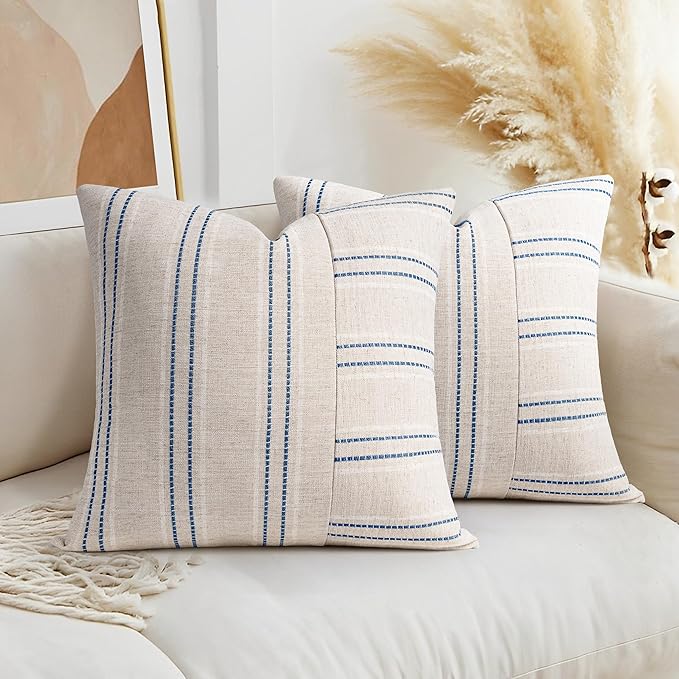 AELS 18x18 Decorative Farmhouse Linen Throw Pillow Covers, Boho Textured Pillow by AELS