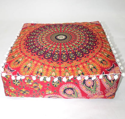 CRAFT KALA Red Peacock Large Hippie Mandala Meditation Floor Ottoman Pillow - Image 6