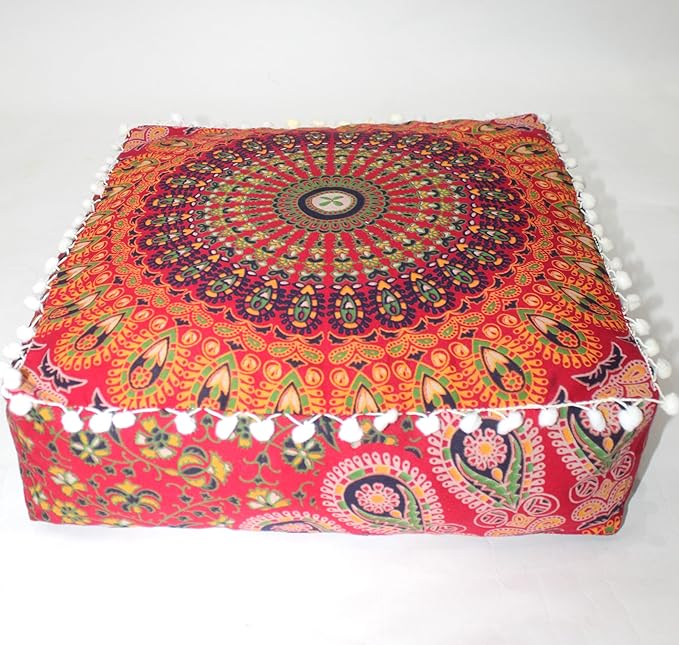 CRAFT KALA Red Peacock Large Hippie Mandala Meditation Floor Ottoman Pillow - Image 6