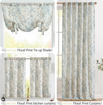 jinchan Linen Kitchen French Floral Tier Curtains 30 Inch Farmhouse Vintage - Image 8