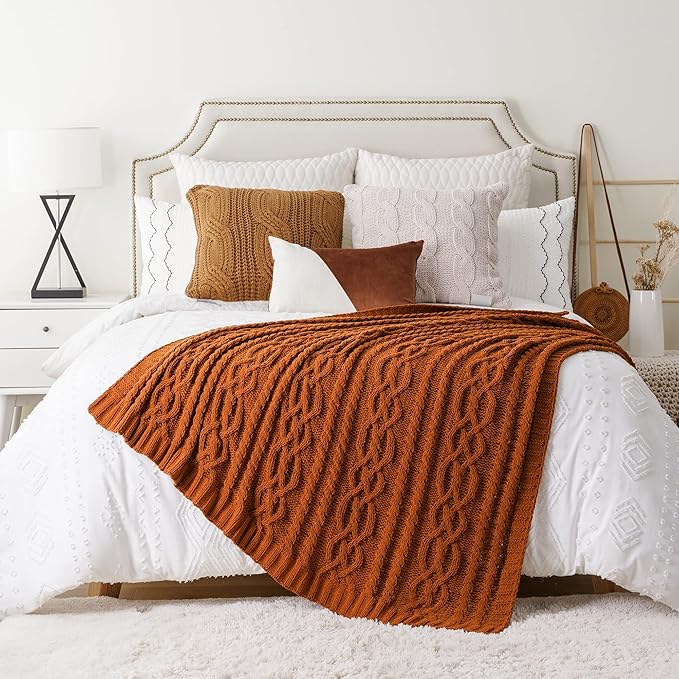 Battilo Caramel Throw Blanket for Couch, Rust Throw, Super Soft Warm Chenille - Image 8
