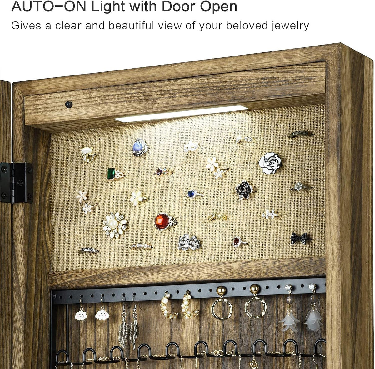 sriwatana jewelry cabinet with mirror, lockable door, carbonized, close-up detail