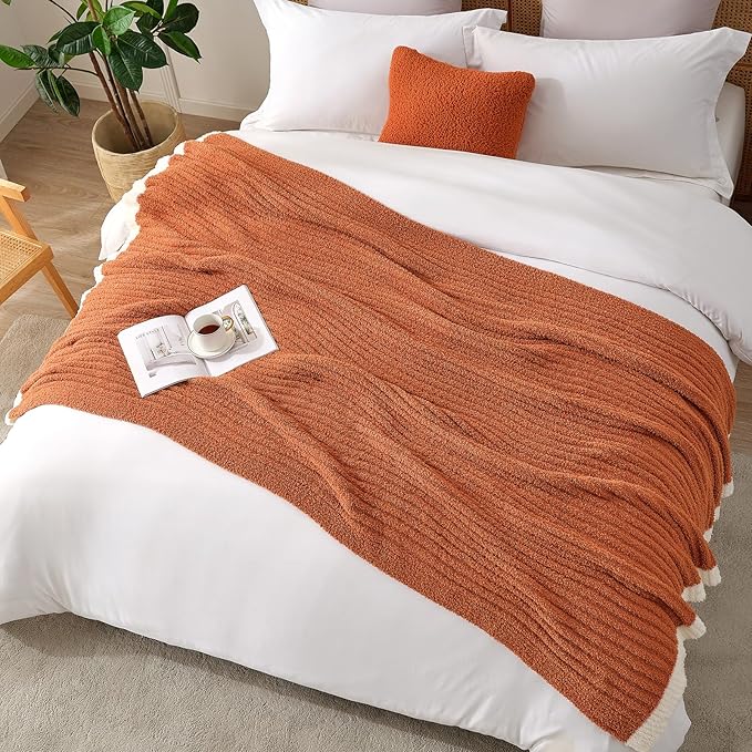 Snuggle Sac Ribbed Burnt Orange Fall Throw Blanket - Image 7