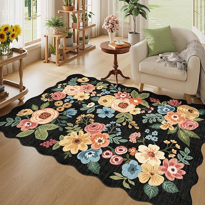 DUKINO 4x6 Area Rug, Floral Non-Slip Indoor Washable Rug by DUKINO