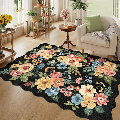 DUKINO 4x6 Area Rug, Floral Non-Slip Indoor Washable Rug by DUKINO