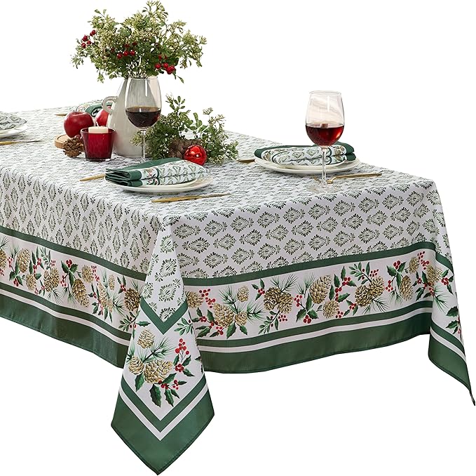 Newbridge Christmas Holly Pinecone Border 60 x 120 Inch Rectangle Fabric - Image 2