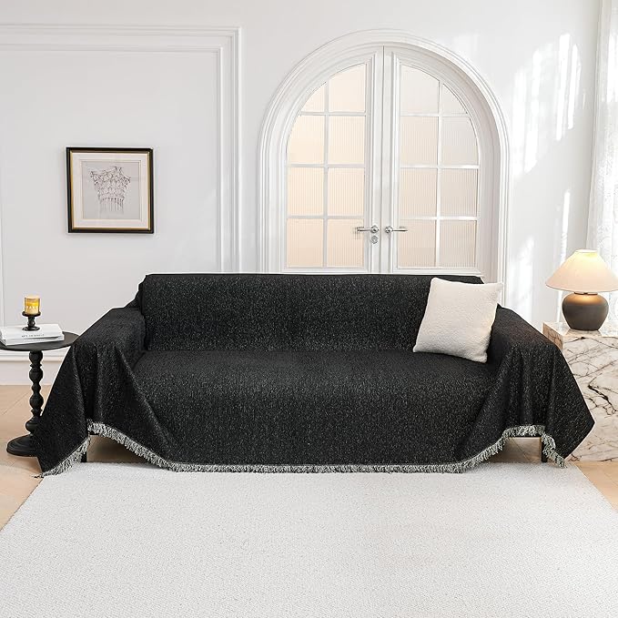 MYSKY HOME Black Couch Cover for 2 Cushion Sofa, Sectional L Shape Throw - Image 9