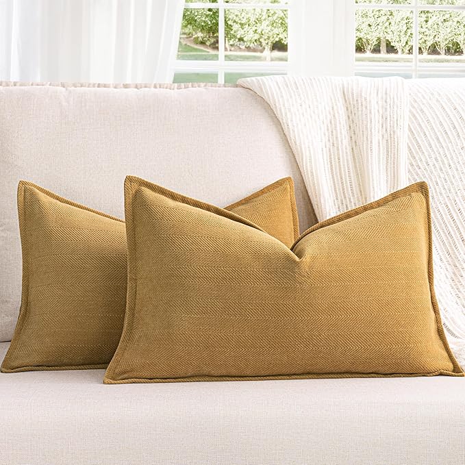 ZWJD Mustard Yellow Throw Pillow Covers 12x20 Set of 2 Chenille Pillow Covers by ZWJD