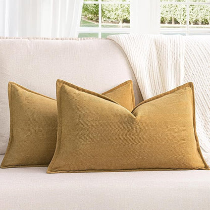 ZWJD Mustard Yellow Throw Pillow Covers 12x20 Set of 2 Chenille Pillow Covers by ZWJD