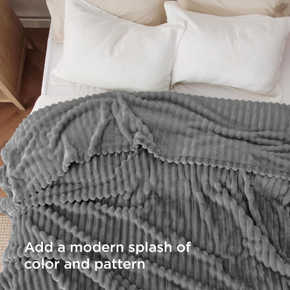 Bedsure Full Size Fleece Blankets for Bed Frost Gray 84"x90"