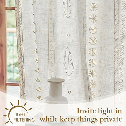 Gold Foil Linen Curtains for Bedroom, 96 Inches Long Moroccan Curtains for - Image 3