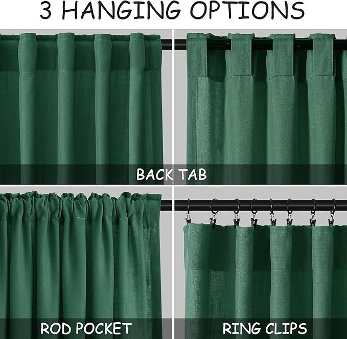 Dark Green Linen Curtains 108 Inches Long - Image 2