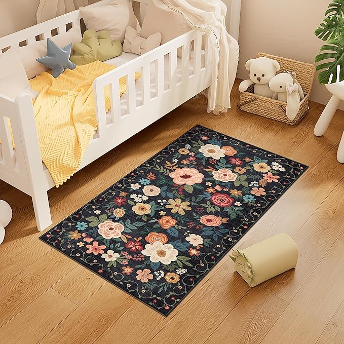 DUKINO 2x4 Rug for Entryway, Washable Kitchen Floral Runner Rug - Image 3