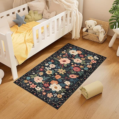 DUKINO 2x4 Rug for Entryway, Washable Kitchen Floral Runner Rug - Image 3