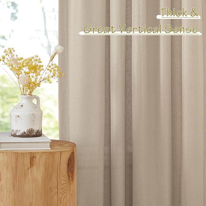 NICETOWN Thick Flax Linen Camel Curtains 108 inches Long, Pinch Pleated Linen - Image 6