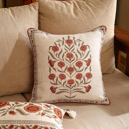 ISAENNE Design Linen Square Vintage Throw Pillow Covers 18"x18", Brick Red - Image 2
