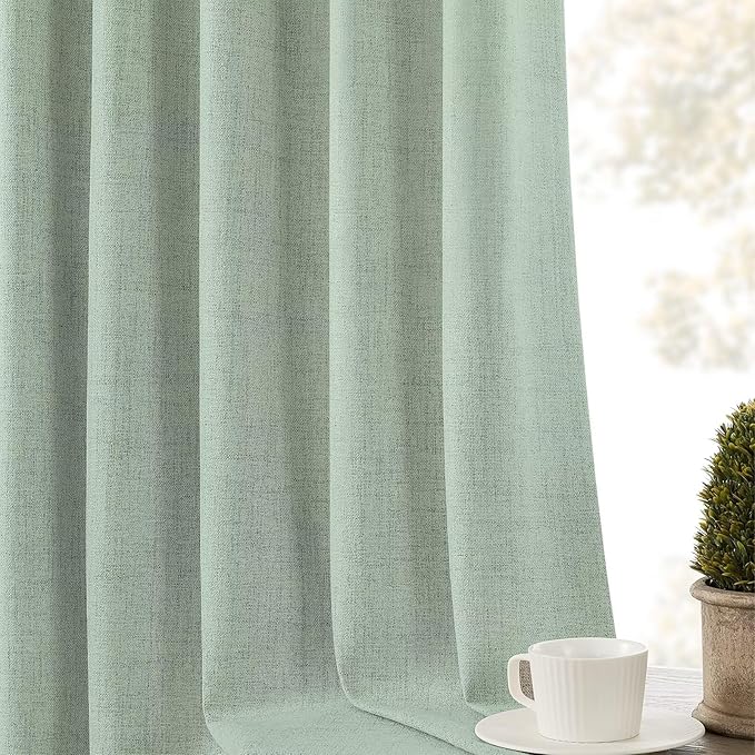 CUCRAF Linen 100% Blackout Curtains 84 Inch Length 2 Panels Set, Back Tab and - Image 8