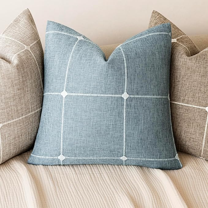 Foindtower Pack of 2 Decorative Faux Linen Jacquard Check Throw Pillow Covers - Image 4