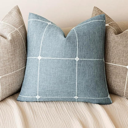 Foindtower Pack of 2 Decorative Faux Linen Jacquard Check Throw Pillow Covers - Image 4