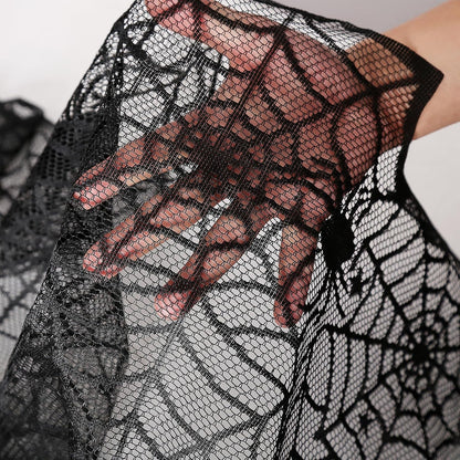 Halloween Table Runner 6 Pieces 18 x 72 Inch for Halloween Decor - Vivid Polyester Black Spider Web Lace Table Runner for Halloween Masquerade Party Dinner Table Decorations