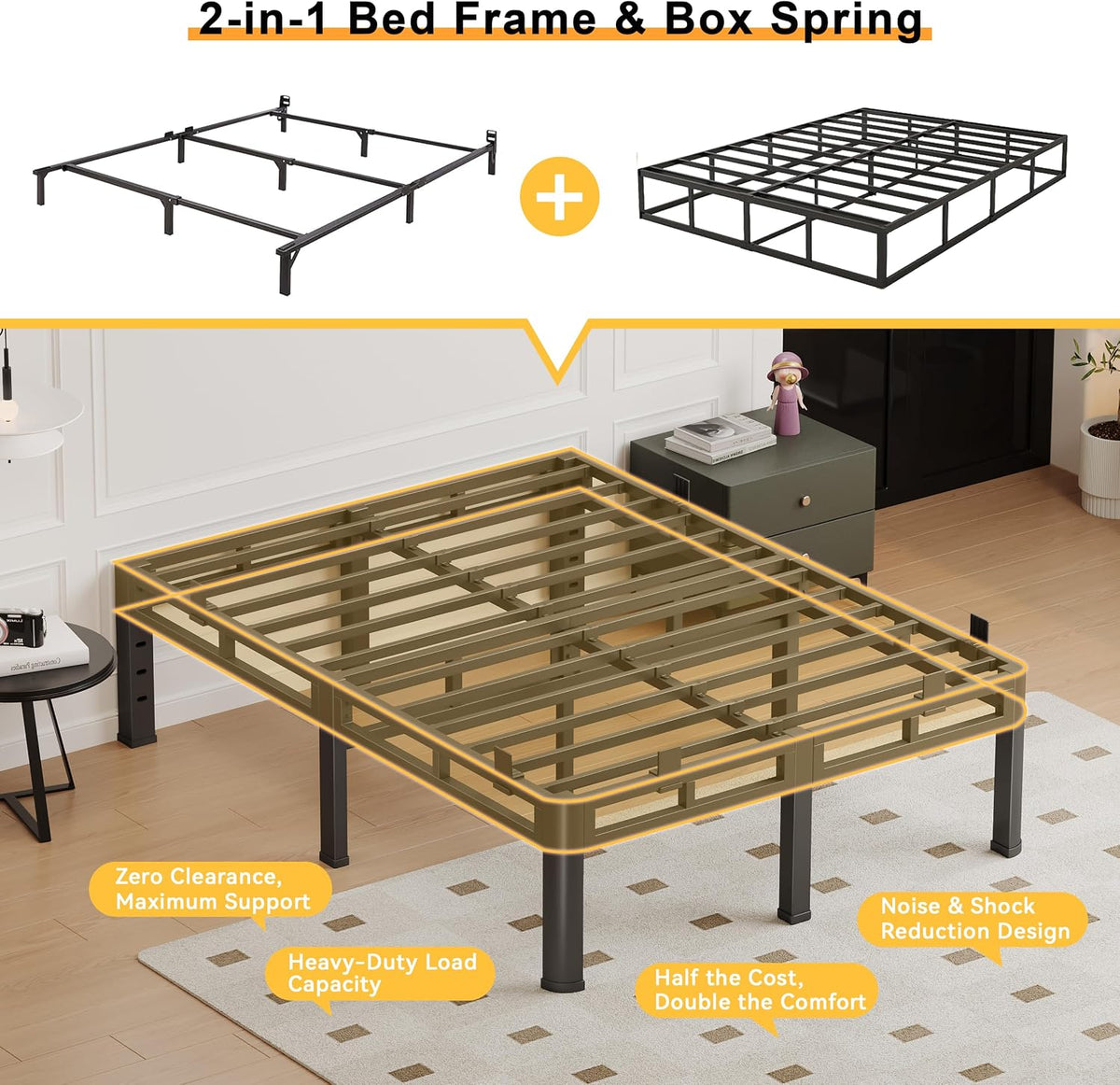 king size bed frame,18 inch metal heavy duty, package contents