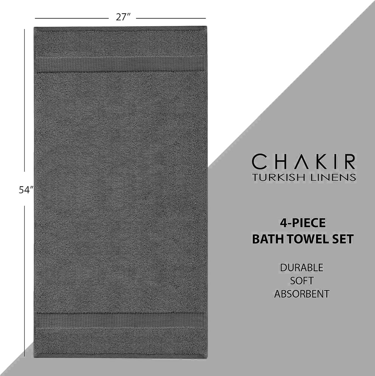 chakir turkish linens 100% cotton 4-pack bath towels, package contents